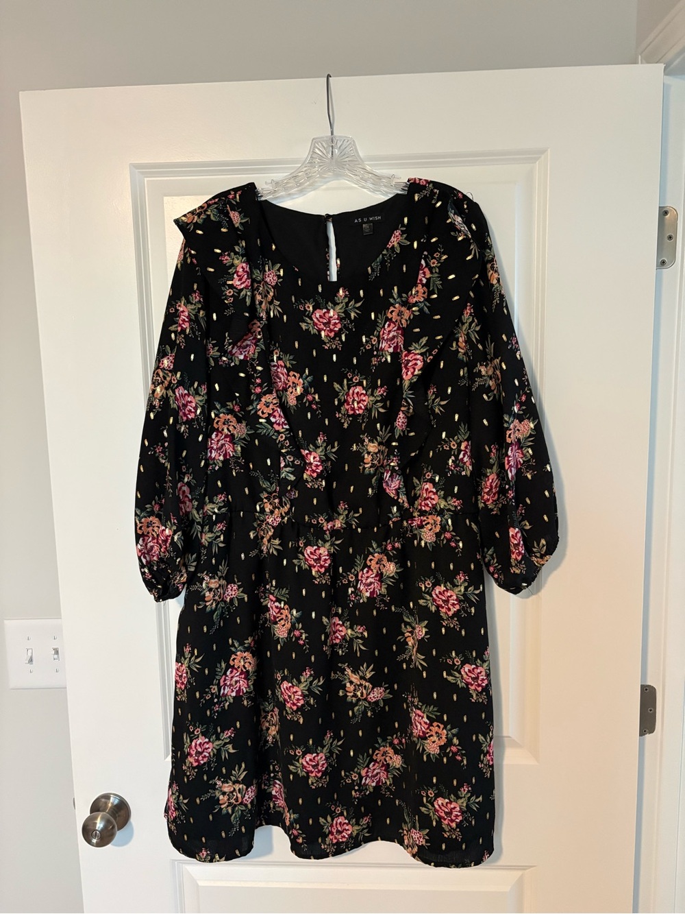a new day Black Floral Long-Sleeve Puff Dress